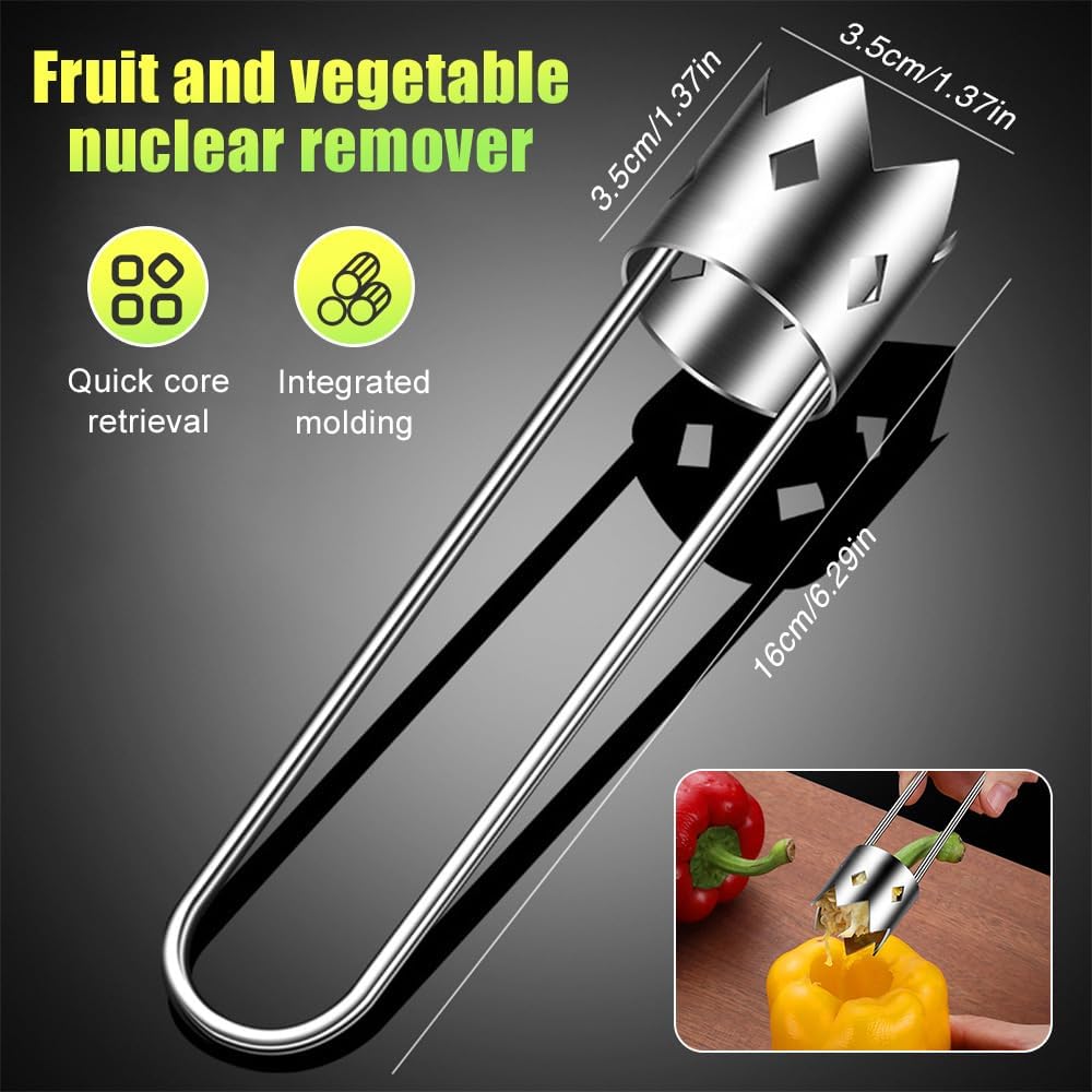 Multifunctional Fruit and Vegetable Core Remover,2026 New Red Bell Pepper Corer - Pepper, Pineapple, Pear, Apple Corer - Designed for a Wide Range of Fruits and Vegetables (2 PCS, Silver)