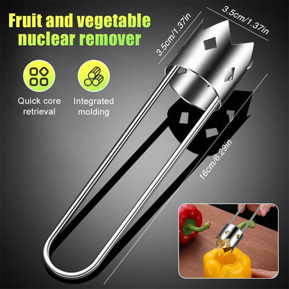 Multifunctional Fruit and Vegetable Core Remover,2026 New Red Bell Pepper Corer - Pepper, Pineapple, Pear, Apple Corer - Designed for a Wide Range of Fruits and Vegetables (2 PCS, Silver)