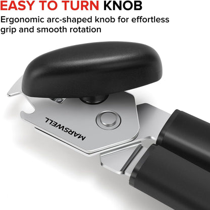 MARSWELL Heavy Duty Can Opener for Large Cans, Extra-Long Handles & Oversized Knob for Easy Cranking, Commercial Manual Hand Crank Opener Opens Big #10 Cans Smoothly, Strong All-Steel Construction