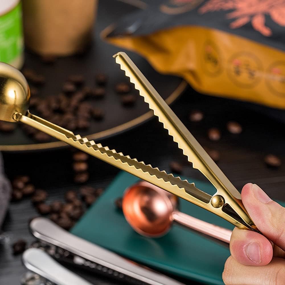 Coffee Scoop Clip Stainless Steel Tablespoon Coffee Spoon With long handle Multifunction Sealing Bag Clip For Tea, Coffee, Protein Powder, Instant Drinks, Kitchen Tools