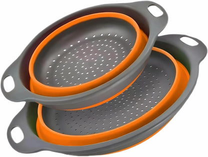Silicone Colander Collapsible Strainers Set for Kitchen- 2 Pack (5Qt) -Over Home Draining Basket, Food Vegetables & Fruits-Dishwasher Safe, Space Saving Design (Greeen)