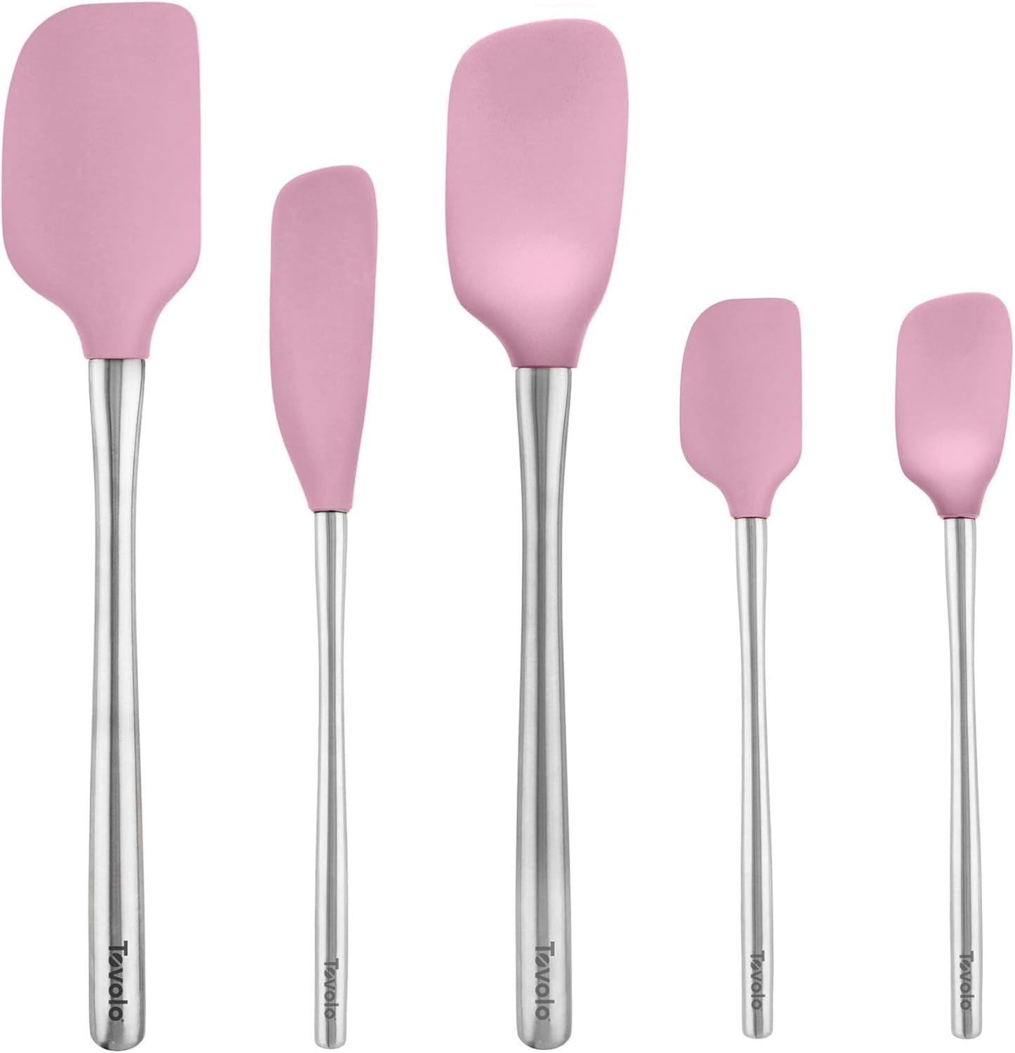 Tovolo Stainless Steel Handled Silicone Spatula Set of 5 White, Dishwasher Safe Kitchen Spatula Set for Cooking Baking, Non Toxic BPA Free Silicone Spatula set with Metal Steel Handle