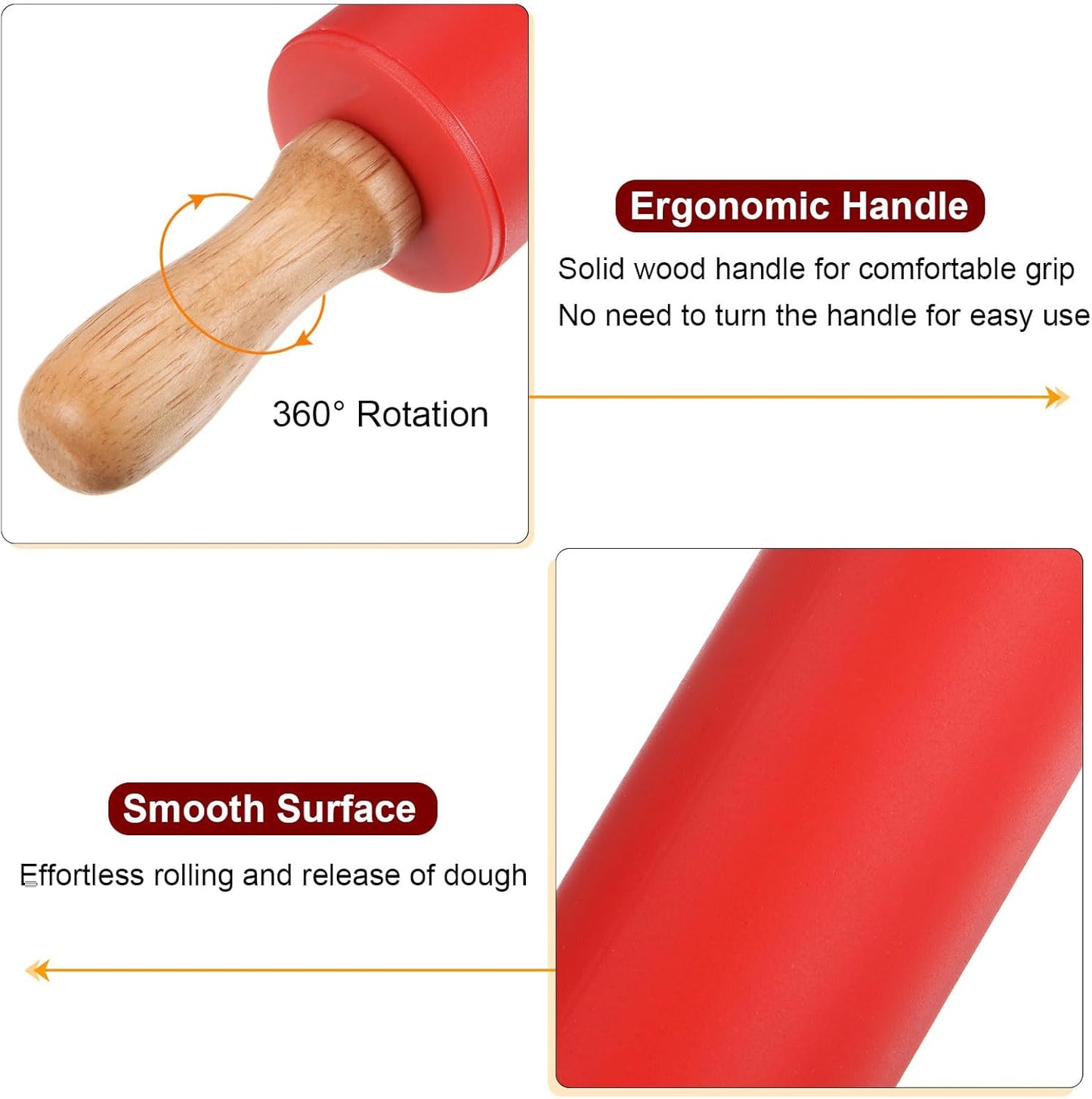 HARFINGTON Silicone Rolling Pins for Baking 12.2 Inch Non-Stick Silicone Surface Wooden Handle Rolling Pin Small Roller Playdough Rolling Pins for Fondant Kitchen Dough Pizza, Green