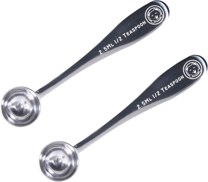 Honey Bear Kitchen 5 ml Teaspoon Measuring Scoop Spoons, Polished Stainless Steel, Set of 2