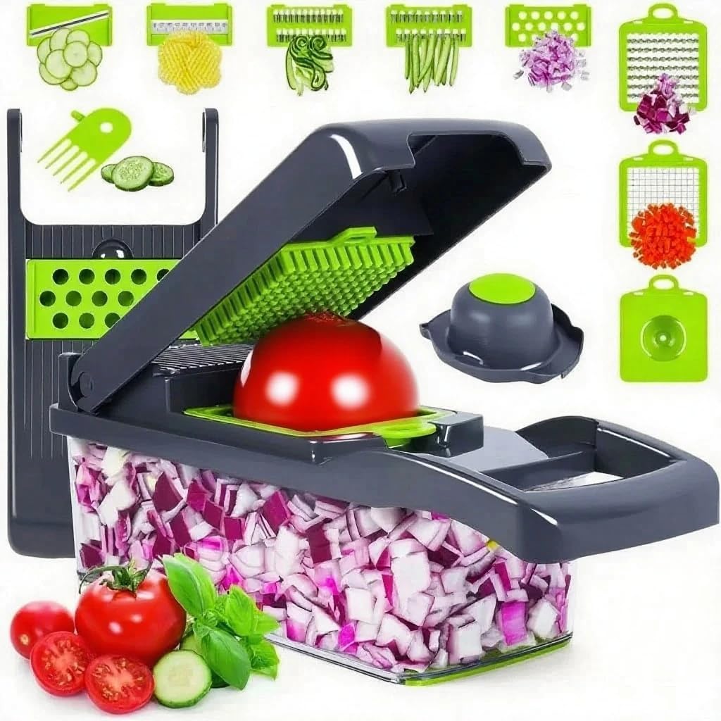 15-in-1 Vegetable Chopper, Multifunctional Mandoline Slicer with 8 Interchangeable Blades, with Container for Fruits, Veggies, Potato, Onion, Tomato – Kitchen Dicer Cheese Grater. By Lonachamari