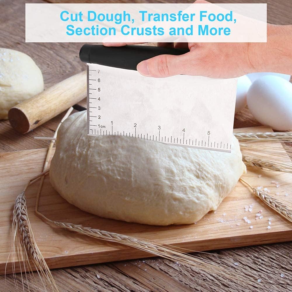 UUBAAR Bench Scraper & Chopper - 6 Inch Stainless Steel Dough Cutter with Contoured Grip, Multi-Purpose Kitchen Tool for Baking Cooking, Food Scraper Chopper & Pastry Knife