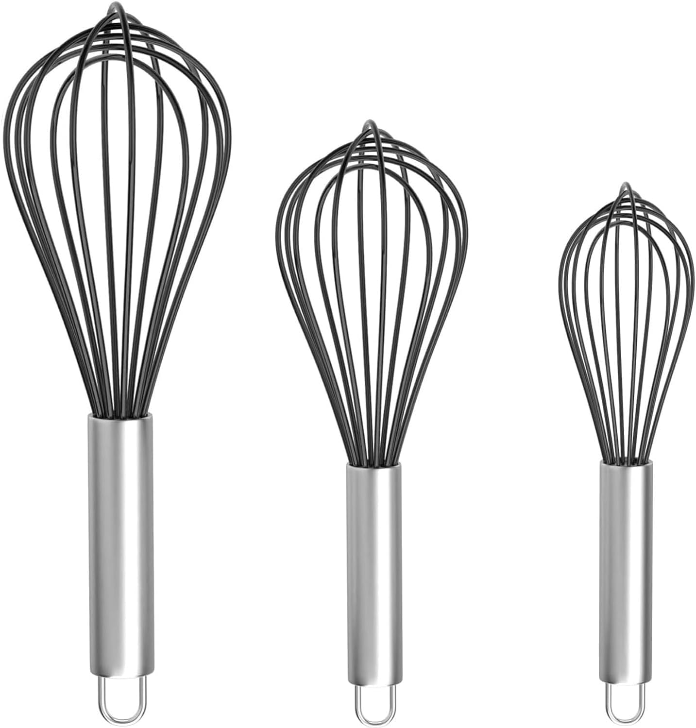 Whisks for Cooking, 3 Pack Stainless Steel Whisk for Blending, Whisking, Beating and Stirring, Enhanced Version Balloon Wire Whisk Set, 8"+10"+12"