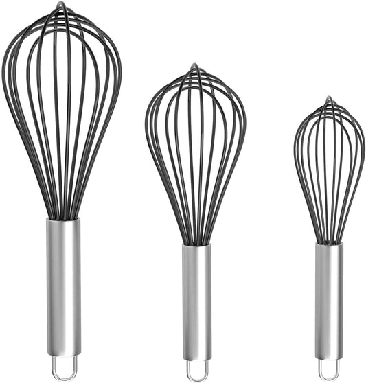 Whisks for Cooking, 3 Pack Stainless Steel Whisk for Blending, Whisking, Beating and Stirring, Enhanced Version Balloon Wire Whisk Set, 8"+10"+12"