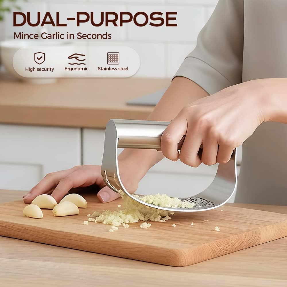 Stainless Steel Garlic Presser, 2026 New Garlic Press Rocker Heavy Duty Garlic Mincer, Portable Manual Press Tool Garlic Chopper for Smash Garlic Kitchen Tools (Rose Gold)