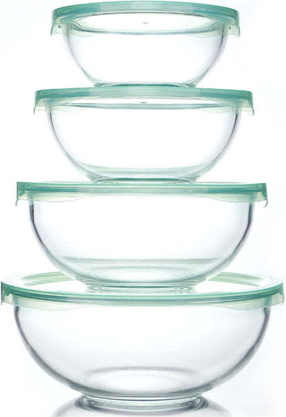 WhiteRhino Glass Mixing Bowls Glass Bowls with Lids Set(4.5QT,2.7QT, 1.1QT),Large Salad Bowls,glass mixing bowl Space-Saving Nesting Storage bowls for Cooking,Baking,Prepping,Dishwasher Safe