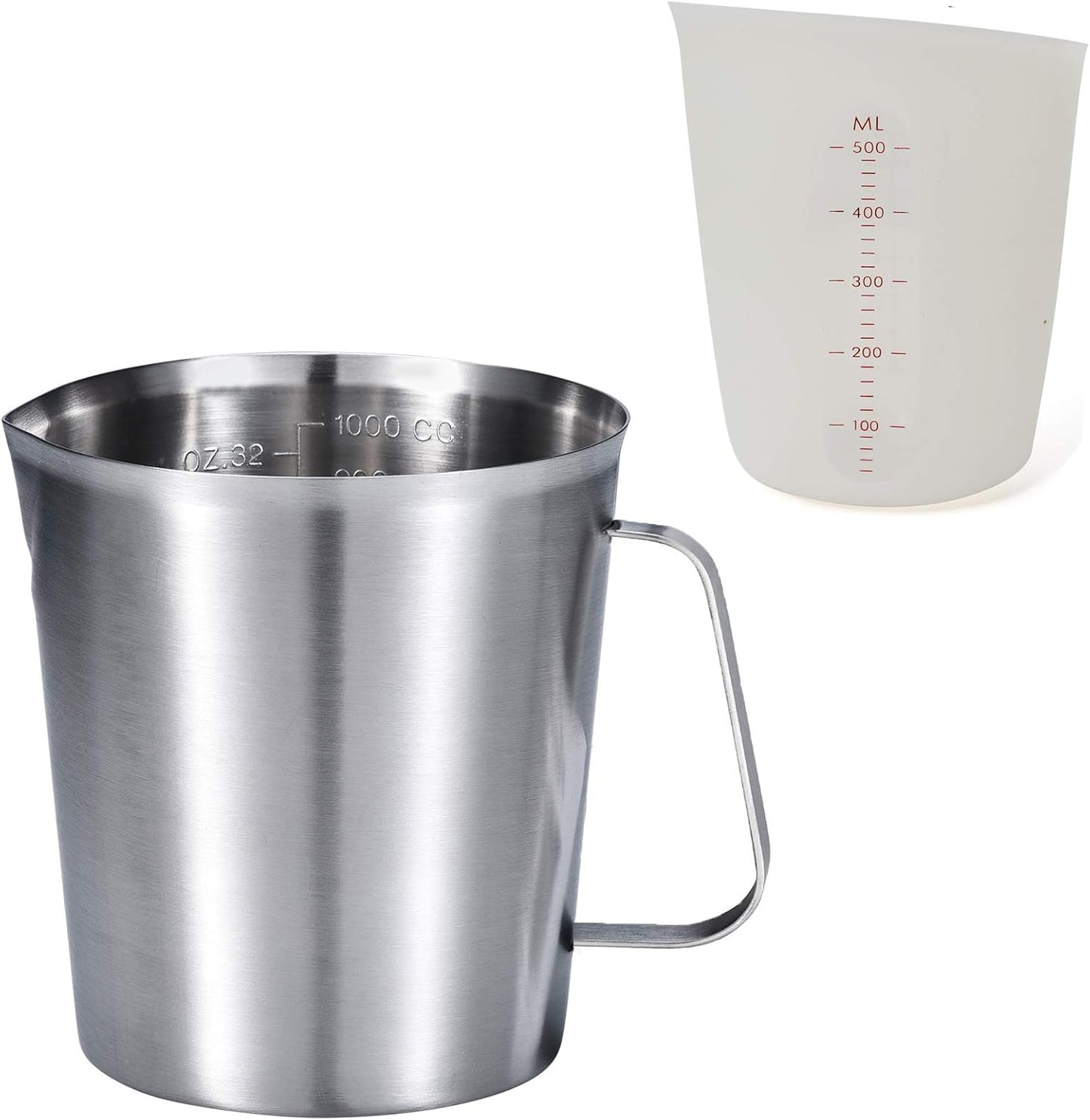 KSENDALO SUS304 Stainless Steel Measuring Cup Pitcher, 16oz/2Cup/500mL Metal Measuring Cup with Precision Engraved Markings for Kitchen Baking, Frothing, Liquid, Coffee, Milk