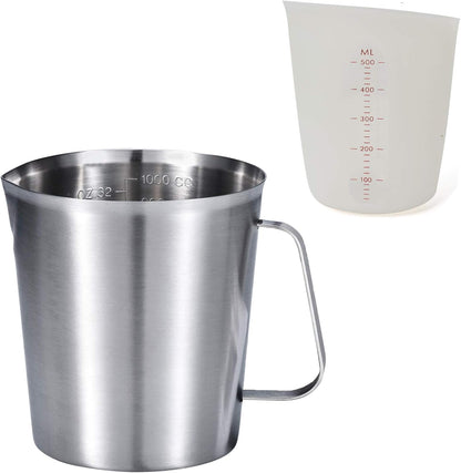 KSENDALO SUS304 Stainless Steel Measuring Cup Pitcher, 16oz/2Cup/500mL Metal Measuring Cup with Precision Engraved Markings for Kitchen Baking, Frothing, Liquid, Coffee, Milk