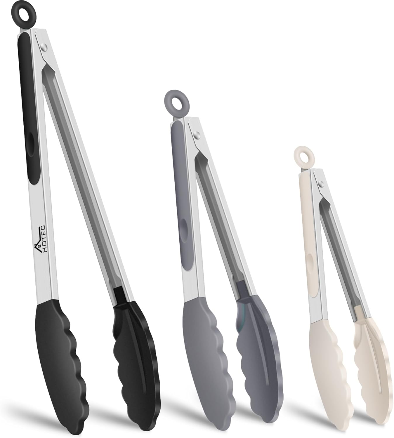 HOTEC Premium Stainless Steel Locking Kitchen Tongs with Silicon Tips, Set of 3-7", 9" and 12" (Gradient Blue)