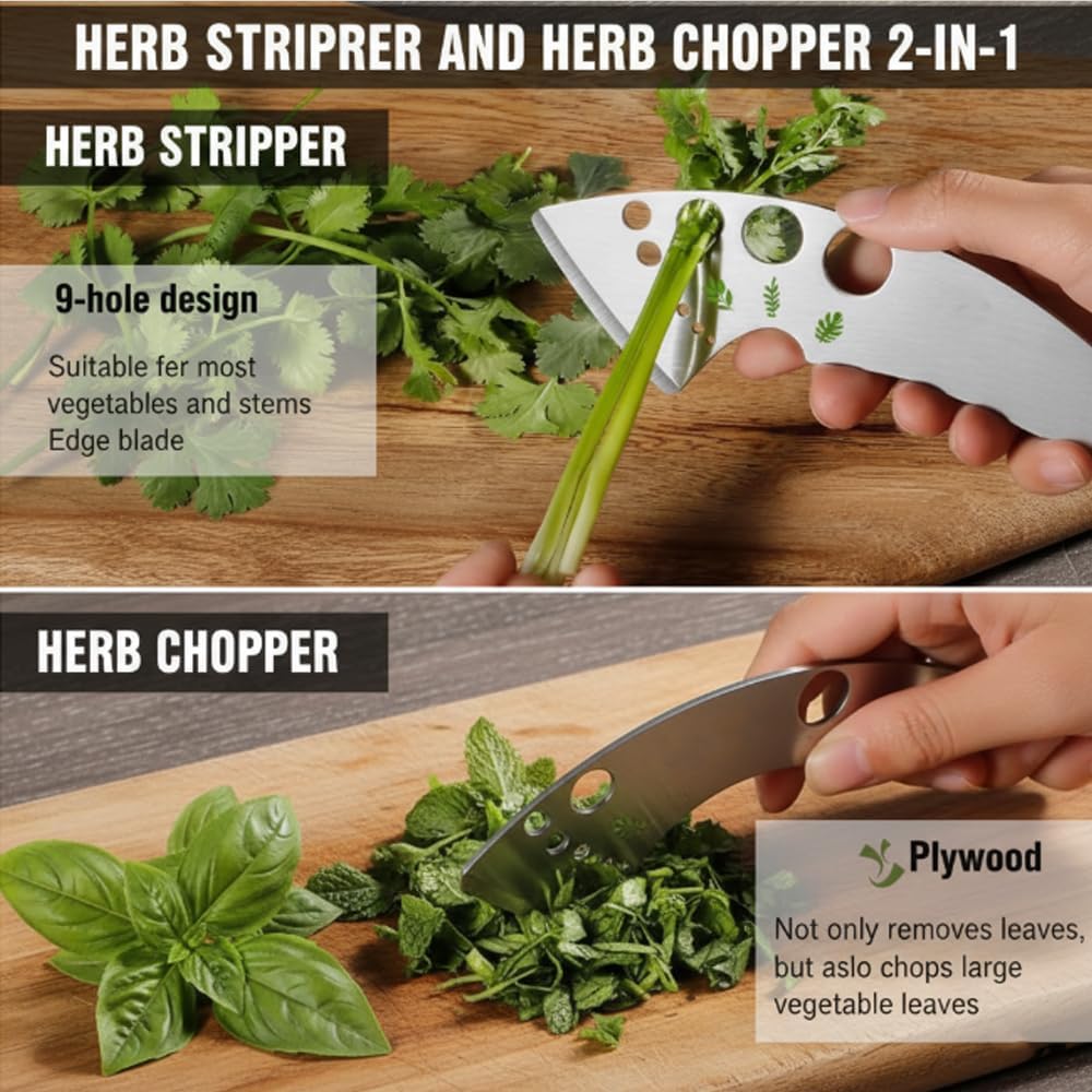 2 Pack Stainless Steel Herb Stripper, 9 Holes Kitchen Leaf Stripping Tool for Kale, Chard, Collard Greens, Thyme, Rosemary, Basil