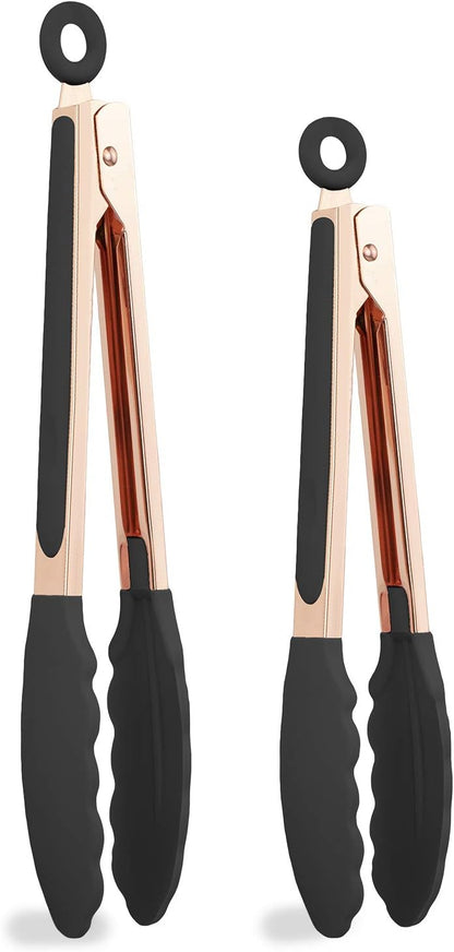 COOK WITH COLOR Stainless Steel Silicone Tipped Kitchen & BBQ Tongs Set, 3 Pc Utensils, Grey