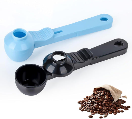 CARGEN 2 Pack Coffee Scoop and Funnel for Reusable, 2TBSP Coffee Sliding Spoon Funnel with Spill-Free Design Measuring Spoon Funnel for Ground Coffee Protein Powder and Tea(Black and Blue)