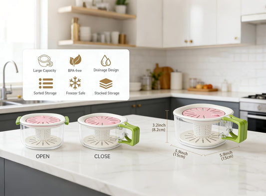 Fruit Vegetable Washing Bowl with Strainer, Multifunctional Produce Washer, Berry Container & Lettuce Keeper, Refrigerator Storage Organizer, Portable Strainer Colander for Kitchen