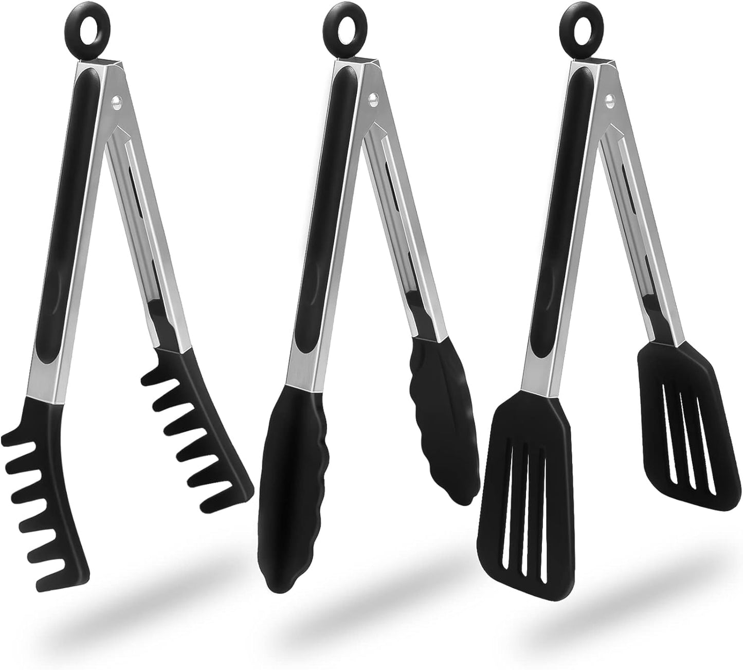 HST 3 Pack Kitchen Tongs, Non Stick Stainless Steel 9 Inch Tongs With Silicone Tip for Cooking BBQ Baking(Red)