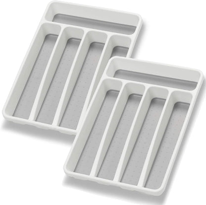 Loyareal Silverware Organizer Utenisl Organizer Holder Kitchen Drawer Organizer Plastic Silverware Tray for Drawer Flatware Organizer 5 Compartment White