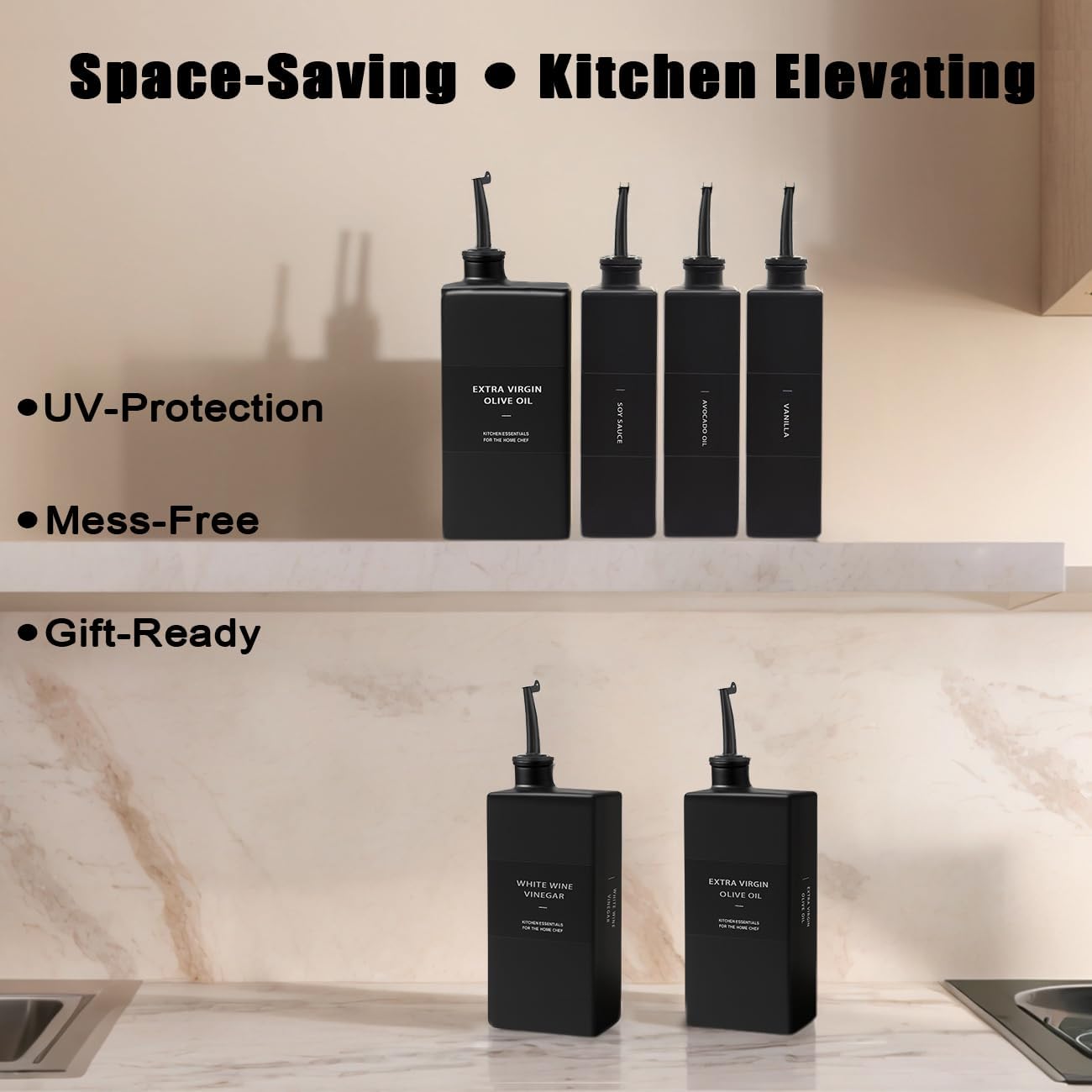 Olive Oil Dispenser Bottle for Kitchen 16.9oz, UV-Blocking Oil and Vinegar Dispenser Set, Soy Sauce Dispenser, Space Saving Design for Countertop (Green, 2pcs)