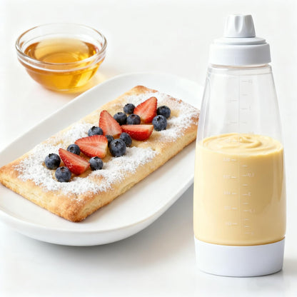 Pancake Batter Dispenser with Blender Balls,2 Pack Batter Mixer and Dispenser with Whisk Ball,Kitchen Pancake Shaker Batter Dispenser Bottle Baking Tool for Cupcakes, Muffins, Crepes, White