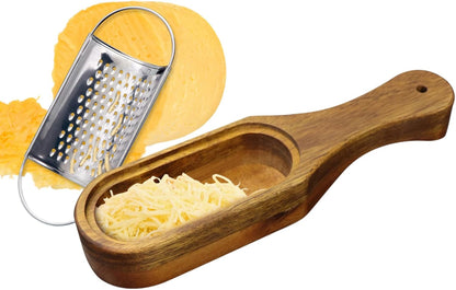 Cheese Grater With Container Stainless Steel Cheese Shredder With Wooden Handle Shredder Zester Grater Box Kitchen Handheld Cheese Spoon Grater for Cheese,Lemon,Chocolate