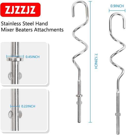 KHM512 Dough Hooks for Hand Mixer, Replacement Compatible with KitchenAid KHM/5KSM/KSM/KSMO/KSMH Series, Heavy-Duty Stainless Steel Attachments for Making Bread & Pizza Dough (2 Pack)