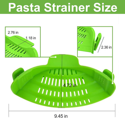 Pasta Strainer Clip-on Silicone Colander for Pot, Pan & Bowl, Heat-Resistant BPA Free Food Drainer with Stainless Steel Clips for Noodle, Meat, Fruit & Vegetable, Space Saving Kitchen Gadget