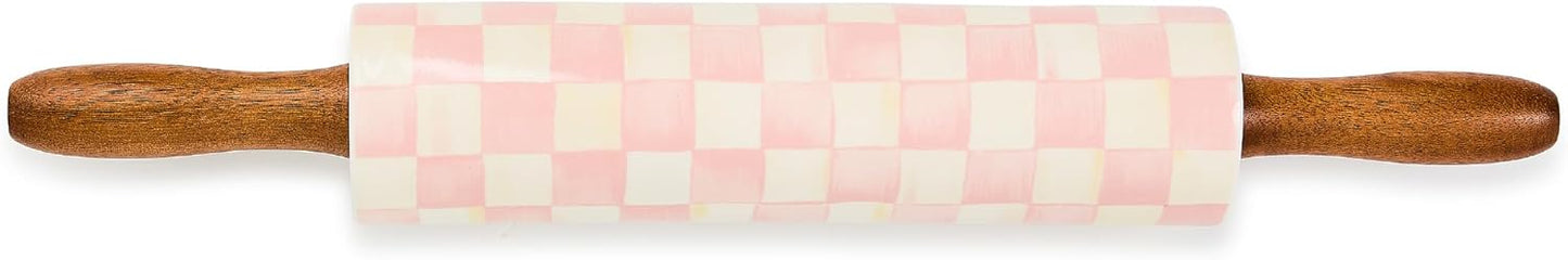 MACKENZIE CHILDS Ceramic Rolling Pin, Decorative Roller Pin for Baking, 17.5 Inches, Black-and-White Courtly Check