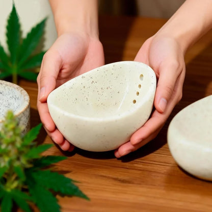 Herbal Peeling Bowl Pottery Herb Stripper Bowl Four-Slot Herb Peeler with Multiple Apertures for Separating Leaves and Stems from Various Plants (White)
