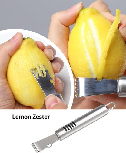 BURLIHOME Stainless Steel Fruit Carving Knife Set, 6 Pack Vegetable Engraving Blades for Kitchen, Melon Baller Scoop,Lemon Zester, Garnish Peeler,Crinkle Knife,V-shape Cutter