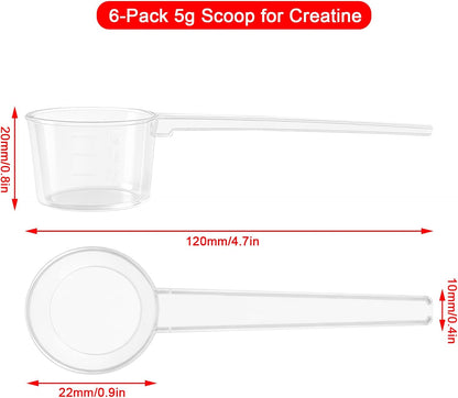 6-Pack 5g Scoop for Creatine – White Measuring Spoons Calibrated for Creatine Monohydrate Powder – Accurate 5 Gram Portion Scoop for Supplements, Pre-Workout, Gym, and Fitness
