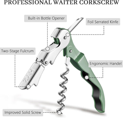 HYZ 2-Pack Wine Opener Waiter Corkscrew, Professional Wine Key for Servers, Bartender, with Foil Cutter, Manual Wine Bottle Opener Double Hinged (Black)