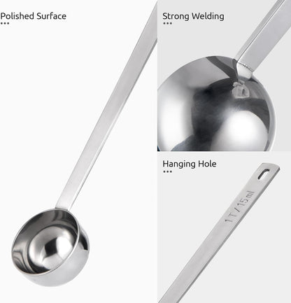 U-Taste Coffee Scoop 1 Tablespoon: 18/8 Stainless Steel Measuring Scooper for Ground Coffee, Bean, Powder, Espresso, 4.3in Long Handle Metal Measure Spoon for Canister, Jar (1Tbsp/15ml)