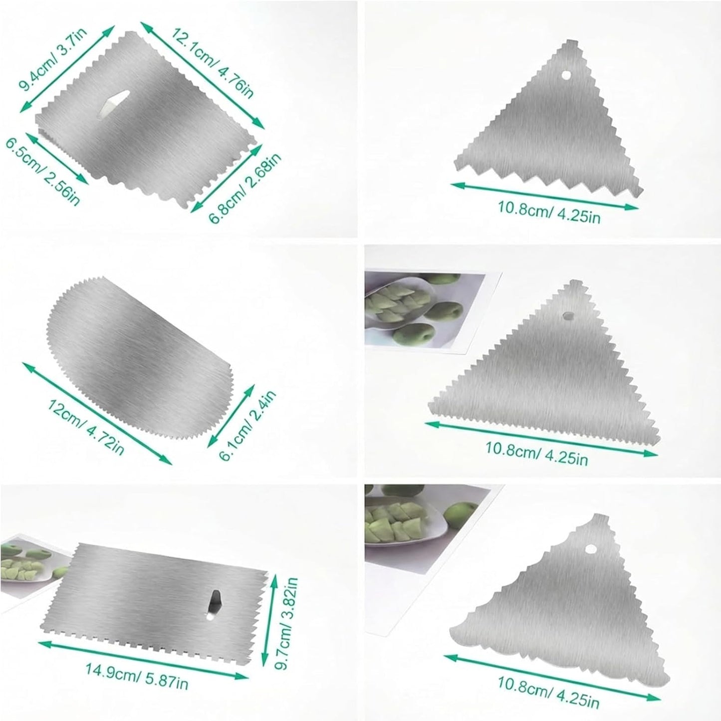 Metal Cake Scraper 6 PCS Cake Scraper, Stainless Comb for Buttercream, Frosting, Mousse, and Baking Projects