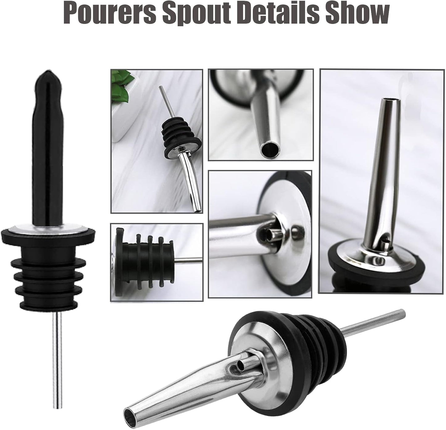 Pafusen 6 Pack Liquor Bottle Pourers, Liquor Pour Spout for Liquor Bottles, Stainless Steel Olive oil Dispenser Spout, Alcohol Pourer Spouts Dust Caps Covers Fixed, Sliver