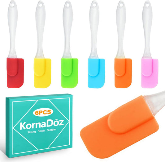 6 Piece Mini Silicone Spatula Set, Heat-Resistant & Non-Stick Small Kitchen Gadgets for Baking, Cooking, Mixing, Perfect for Scraping Jars and Containers - Multi-Color