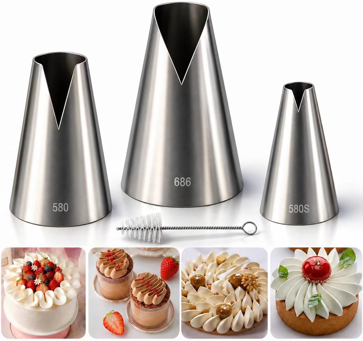8 Pcs Rose Flower Piping Tips Set,Petal Icing Tips,PipingRose Nozzle,Stainless Steel Cake Decorating Pastry Tools, for CakeDecorating,with A Cleaning Brush (Rose-8pcs)