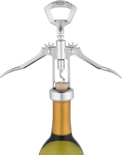 True Spiral Winged Corkscrew Wine Opener, Multi-Purpose Bottle Opener for Beers and Soft Drinks, Stainless Steel with Rubber Grip Wing Handle, for Bartenders, Home Bar, Kitchen, Restaurant, Silver