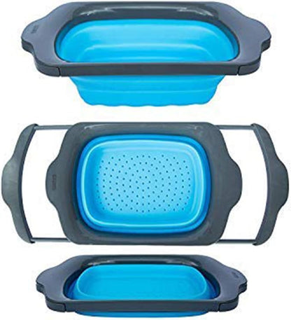 Comfify XL Large Kitchen Strainer - Collapsible Silicone Over - The-Sink Colander with Extendable Handles - Use with Pasta, Fruit, Berries & Veggie - 6 Quart - Blue