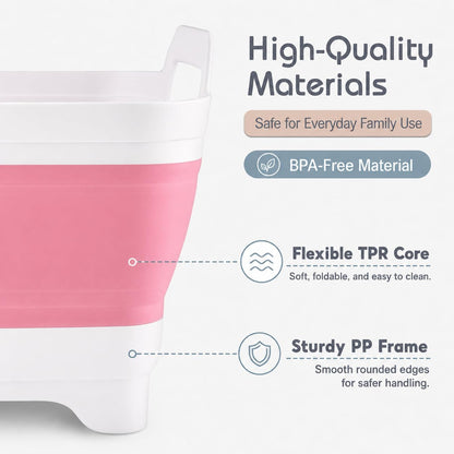 2.4 Gal(9L) Collapsible Dish Basin with Drain Plug, Space Saving Outdoor Multiuse Foldable Sink Tub, Dishpan, Kitchen Storage Tray for Camping, Vegetable Washing, RV (Gray)