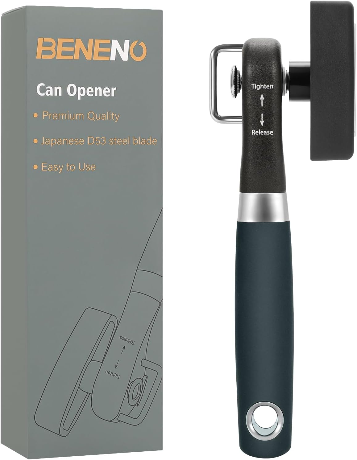 Beneno Can Opener, Manual Side Safe Cut Can Opener Smooth Edge with Durable Sharp Blade, Effort-Saving Knob & Comfortable Non-slip Handle, Brown