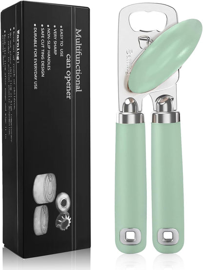 Safring Can Opener Manual, Heavy Duty Stainless Steel Smooth Edge Can Openers With Soft Touch Handle, Oversized Handheld Easy Turn Knob, Multi-Function Bottle Opener, Black