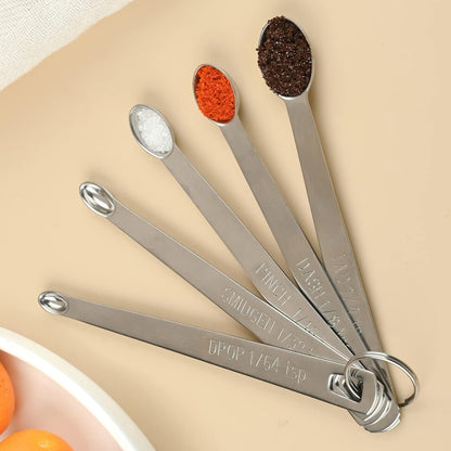 Measuring Spoons Set, Mini Tiny Spoon, Small spoons for Spice Jars, 1/8, 1/16, 1/32, 1/64 Teaspoon Measuring Spoon, 5 Tiny Mini Measuring Spoons, 18/8 Stainless Steel Measuring Spoons