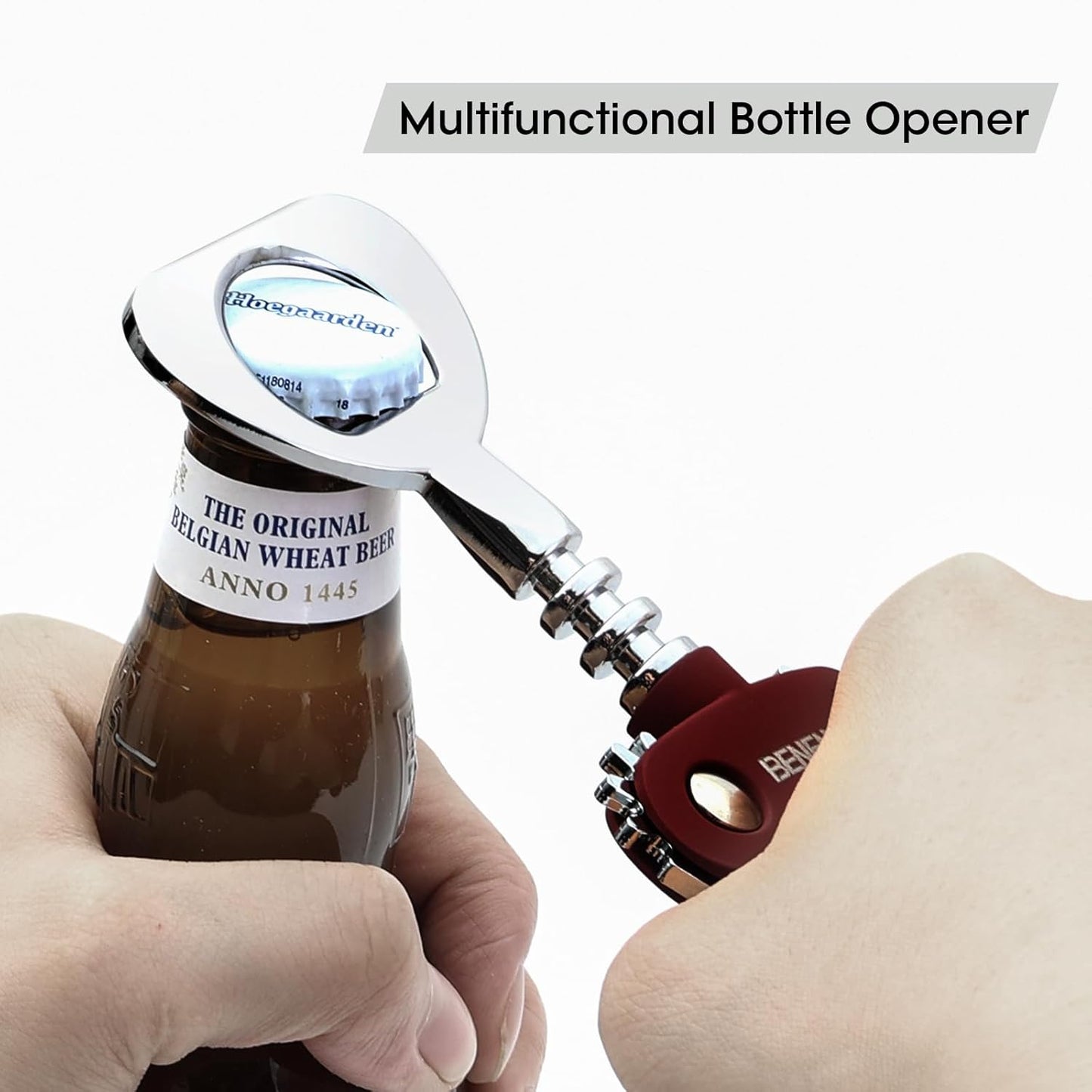 Beneno Wine Opener, Zinc Alloy Premium Wing Corkscrew with Multifunctional Bottles Opener, Sharp Wine Corkscrew with Ergonomic Non-Slip Wing Handle, Silver