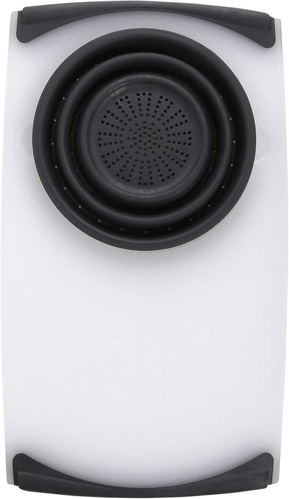 Dexas Over the Sink PolyFiber Flax Cutting Board with Collapsible Colander Strainer, 11.5 x 20", Cream