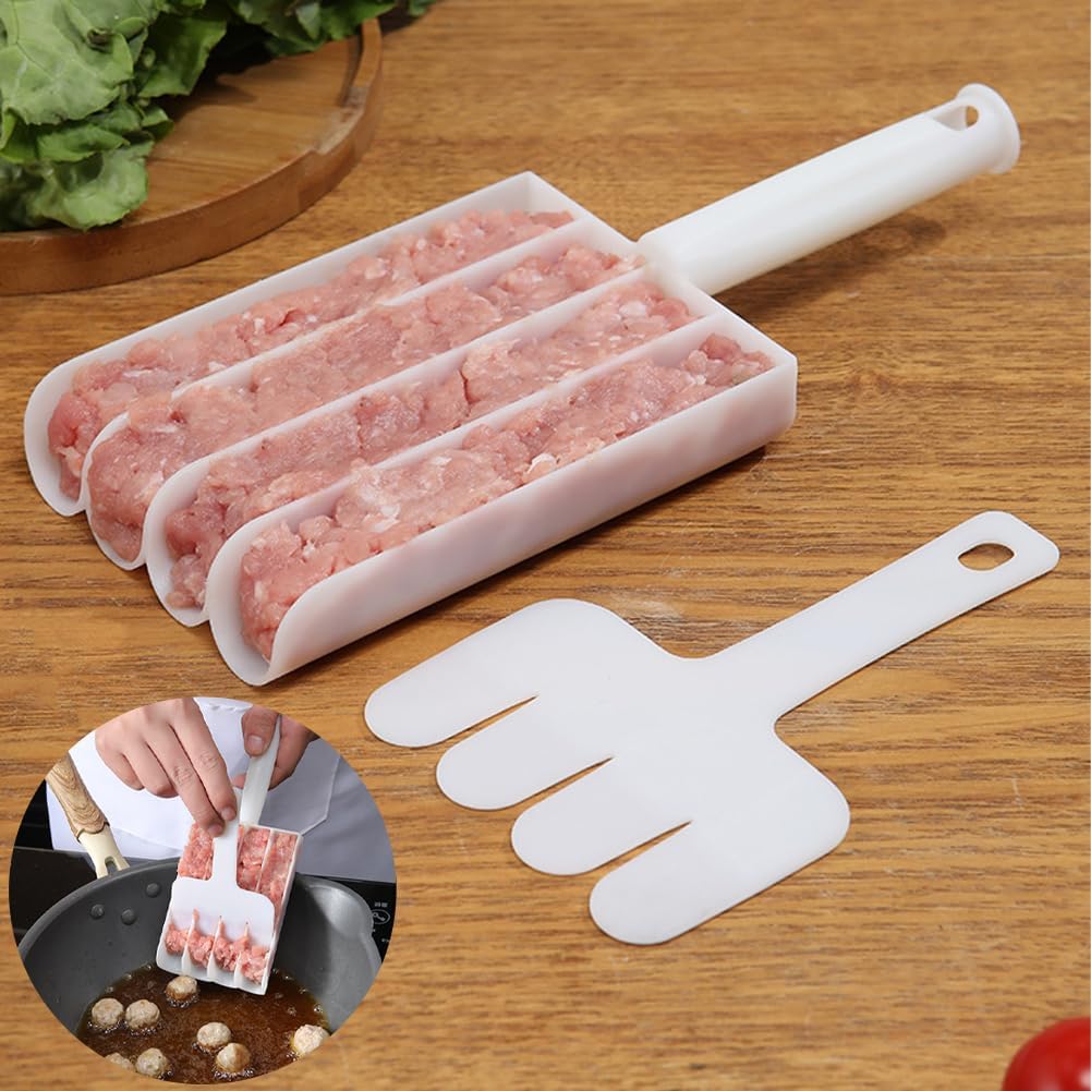 DIY Meatball Making Set, Creative Kitchen Triple Meatball Maker, Meat Baller Spoon with Cutting Spade, Home Cooking Tools, for Cooping Cookie Dough or Sorbet Rice Balls, 2 pcs