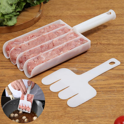 DIY Meatball Making Set, Creative Kitchen Triple Meatball Maker, Meat Baller Spoon with Cutting Spade, Home Cooking Tools, for Cooping Cookie Dough or Sorbet Rice Balls, 2 pcs