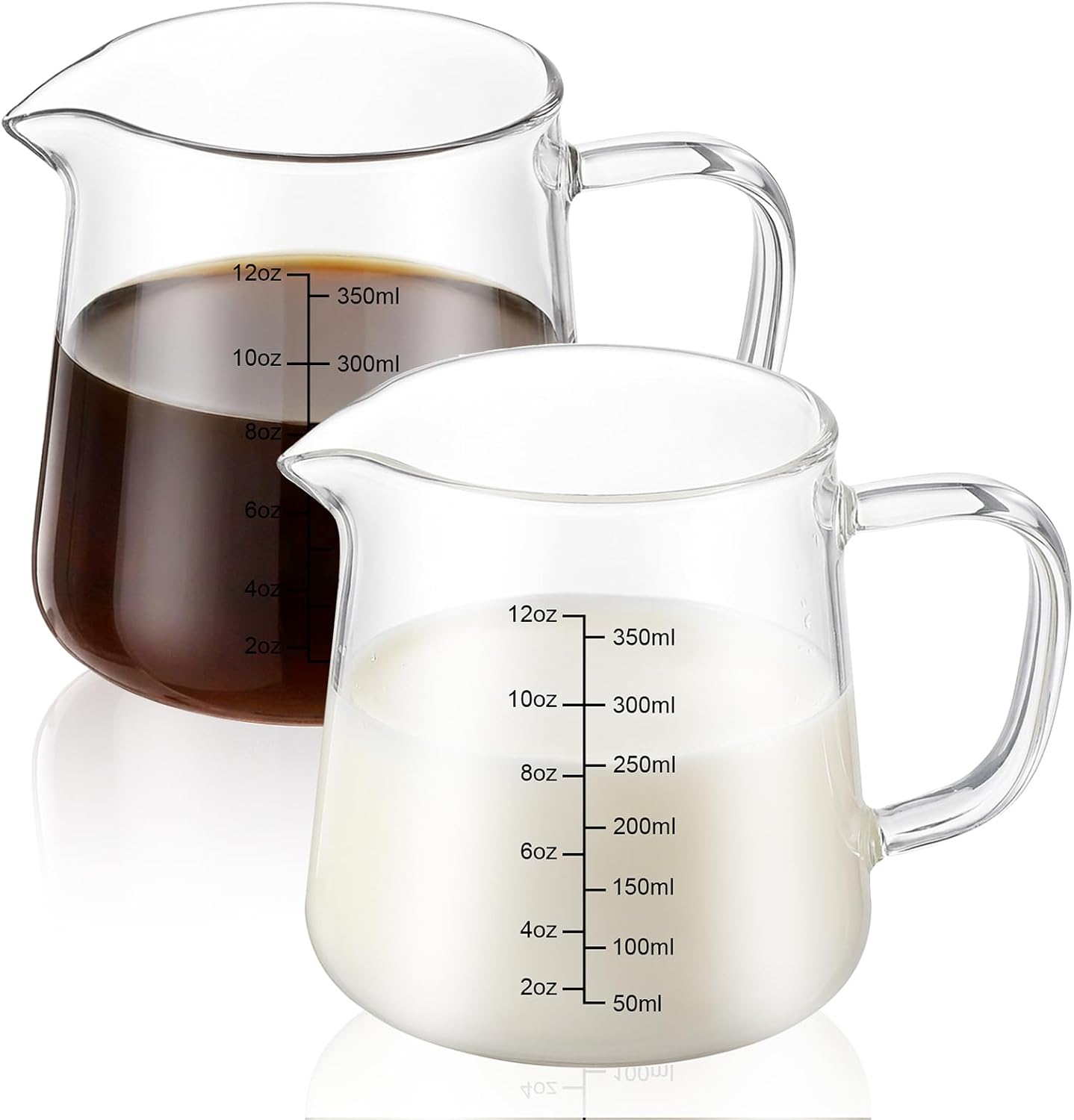 2 Pack 12 oz Coffee Measuring Glass Cups, Espresso Cups, Espresso Accessories, Expresso Shots Cup, Heat-resistant Glass Measuring Cup, Milk Frothing Pitcher, Frother Cup, Creamer Container, Microwave