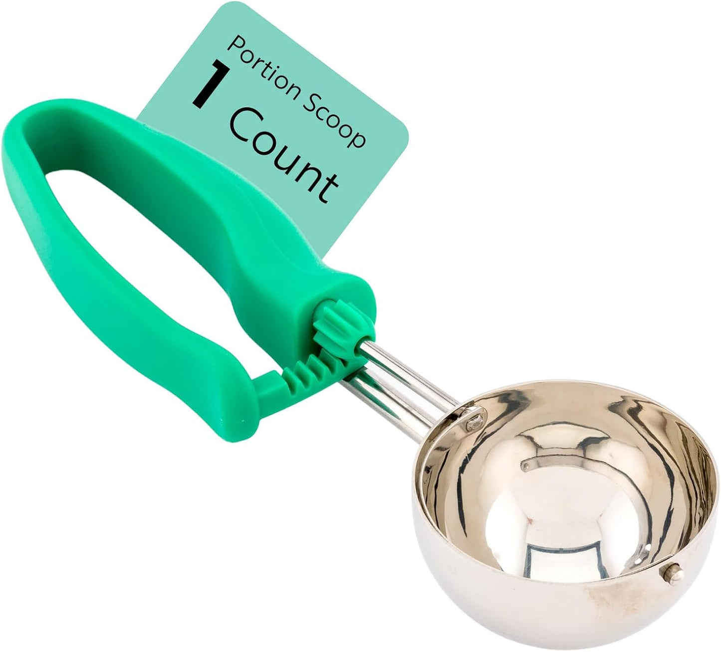 Restaurantware Comfy Grip 4 Ounce Gelato Scoop 1 Ambidextrous Ice Cream Scoop - Built-In Blade Bright Handle Gray Stainless Steel Cookie Dough Scoop Comfortable Grip For All Ingredients